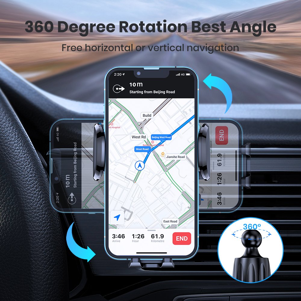 TOPK D42-G 360 Degree Rotation Strong Car Mobile Quick Lock Air Vent Phone Holder Stand