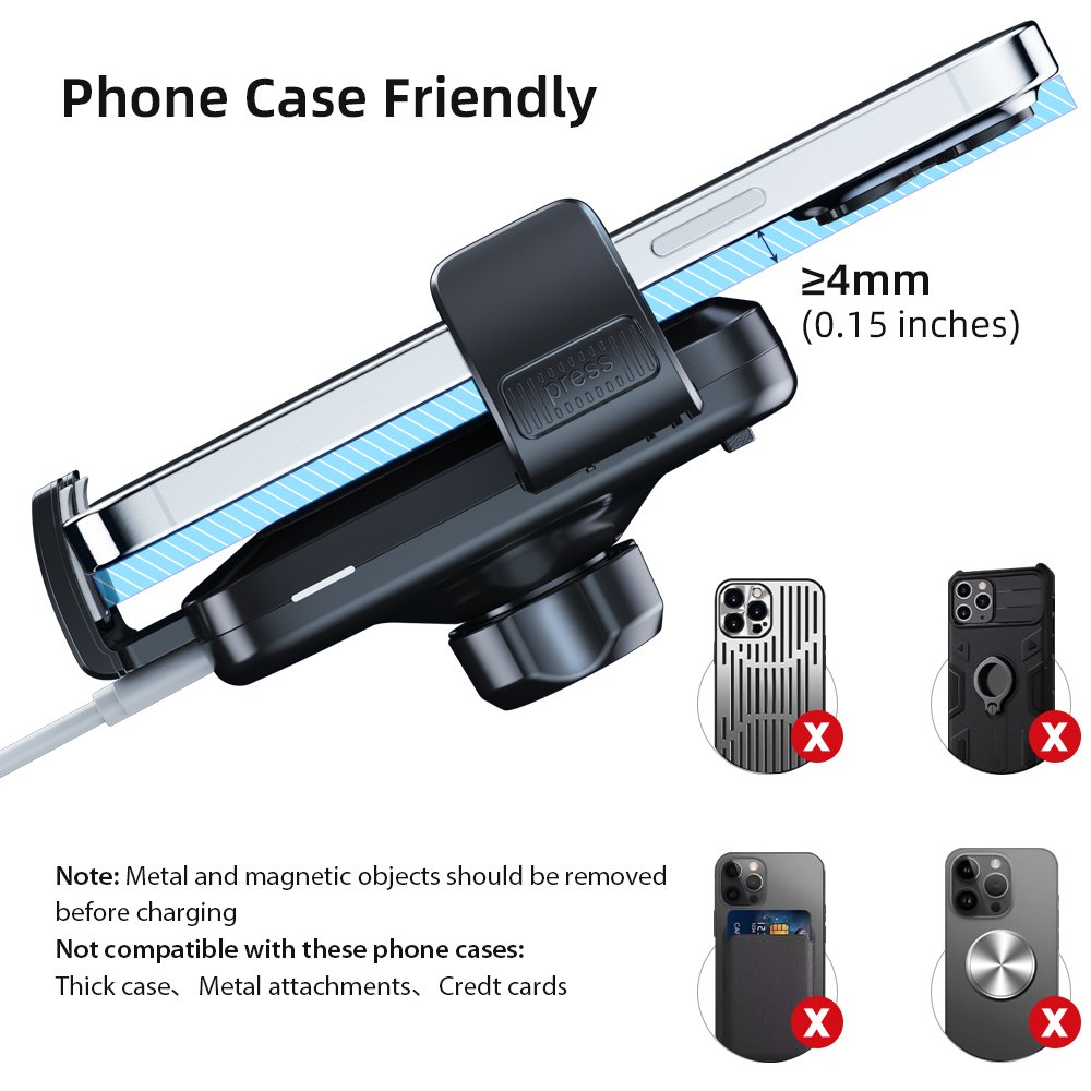 Custom Manufacturer's New Arrival 15 W Wireless Charger Car Phone Holder with Metal Hooks Air Vent Bracket Mobile Phone Stand