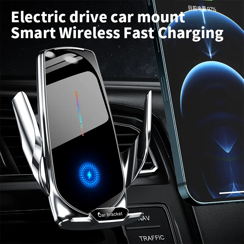 Automatic Clamp Car Wireless Charger 15W Fast Charging Holder for iphone 15 14 Pro Qi Phone Charger with Magnetic Head Universal