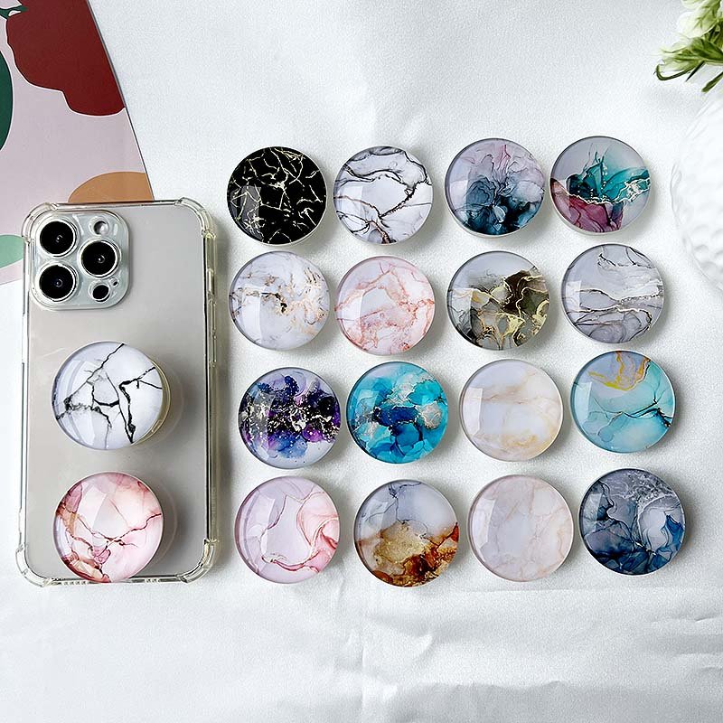 Factory Wholesale Marble Pattern Crystal Glass Phone Holder Foldable mobile phone Socket Crystal Glass phone grips