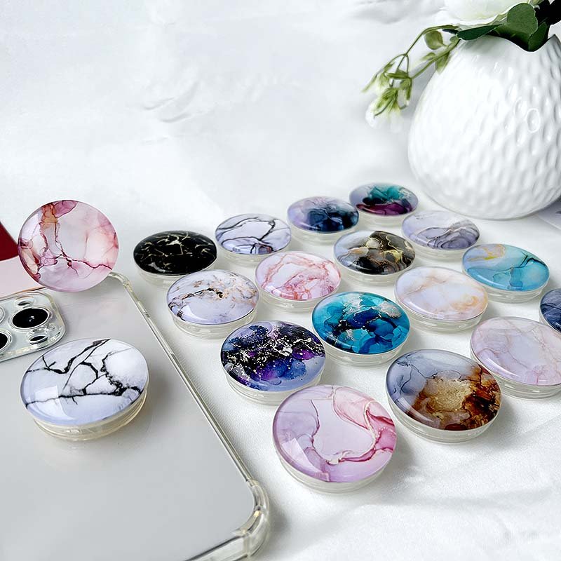 Factory Wholesale Marble Pattern Crystal Glass Phone Holder Foldable mobile phone Socket Crystal Glass phone grips