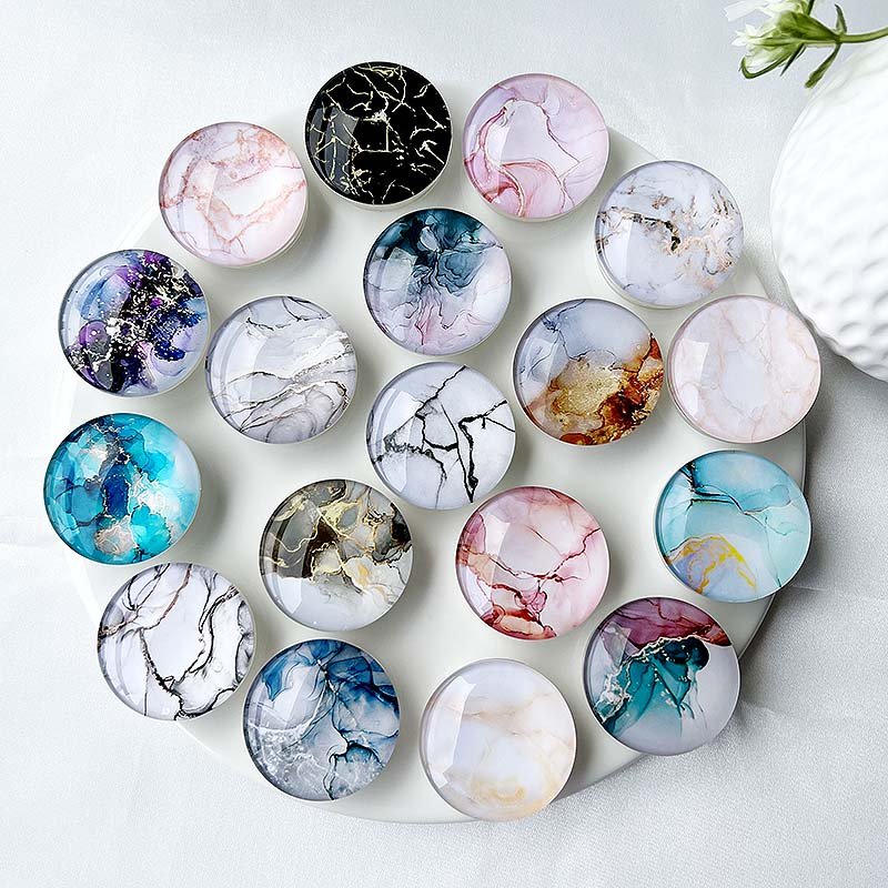 Factory Wholesale Marble Pattern Crystal Glass Phone Holder Foldable mobile phone Socket Crystal Glass phone grips