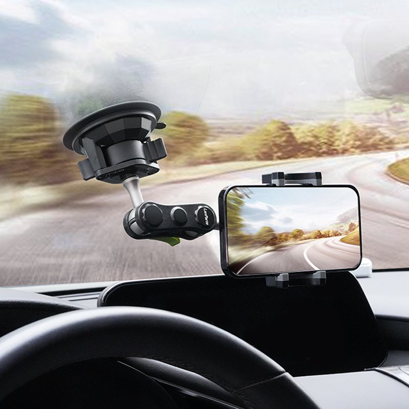 LanParte Metal Car Phone Holder Flexible Double Ball Head Arm Twist Lock Suction Cup Mount for Car Navigation Video Shooting