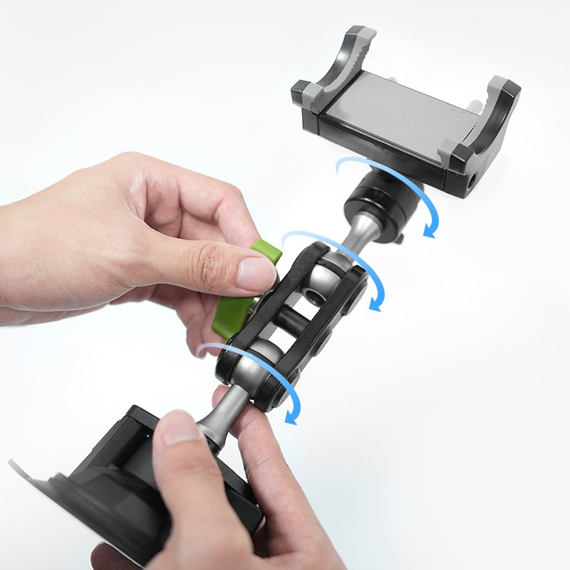 LanParte Metal Car Phone Holder Flexible Double Ball Head Arm Twist Lock Suction Cup Mount for Car Navigation Video Shooting