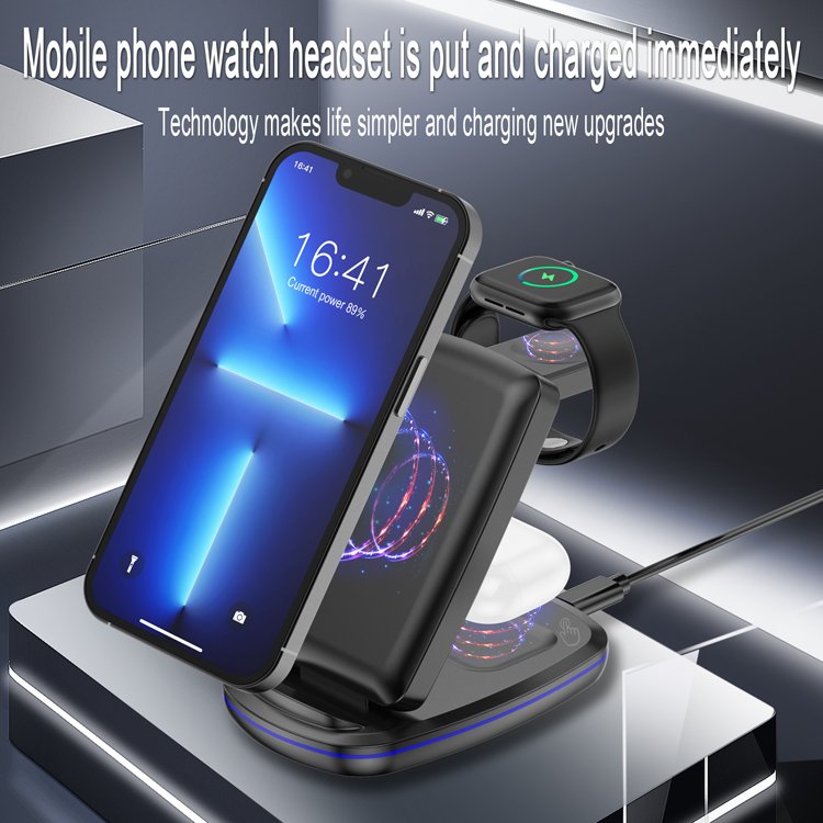 Wholesale 15W 3 in 1 fast wireless charging station Mobile Phones Holder For iPhone Earphone Smart Watch