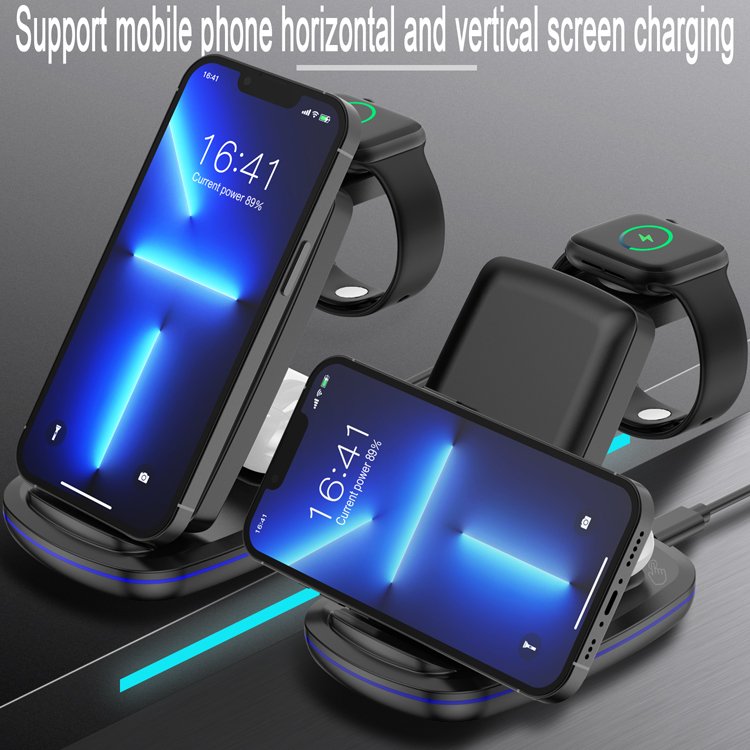 Wholesale 15W 3 in 1 fast wireless charging station Mobile Phones Holder For iPhone Earphone Smart Watch