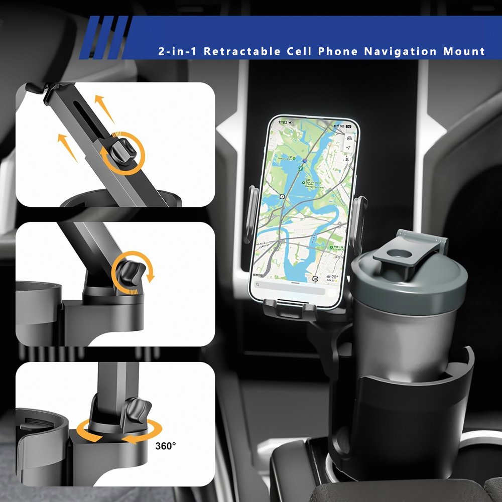 Adjustable Fits Less Than 4.4" Bottles Big Drinks Mugs Car Cup Holder Expander Adapter with Removable Phone Holder