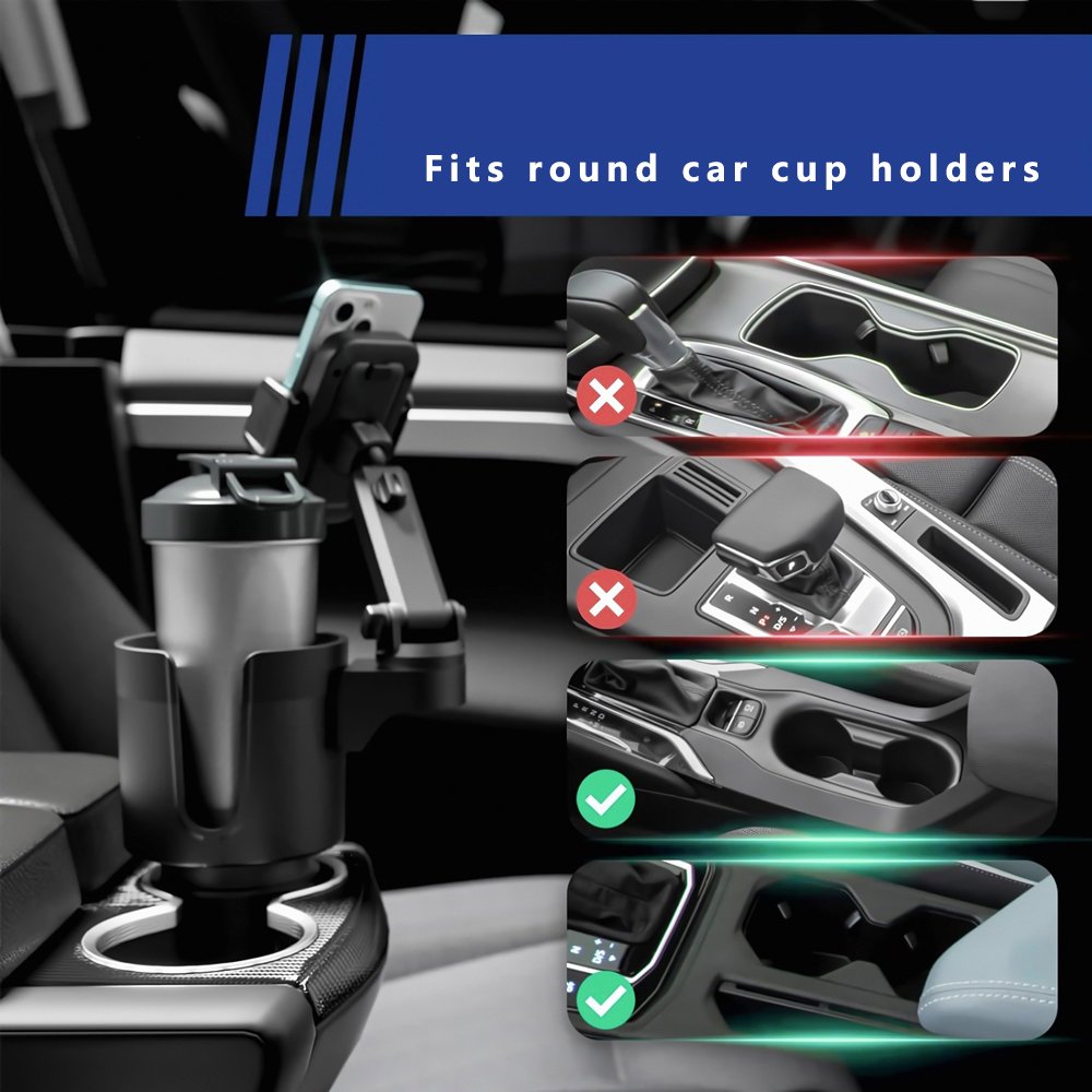 Adjustable Fits Less Than 4.4" Bottles Big Drinks Mugs Car Cup Holder Expander Adapter with Removable Phone Holder