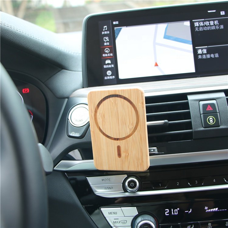 Bamboo Wooden Magnetic Fast Car Charger Wireless Phone Holder 15W Car Wireless Charger For samsung S23
