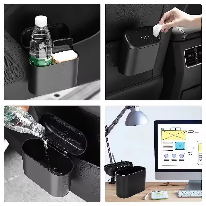 2025 Custom Logo Waterproof Abs Rubbish Storage Box Vehicle Trash Bin Hanging Car Trash Cans With Lid