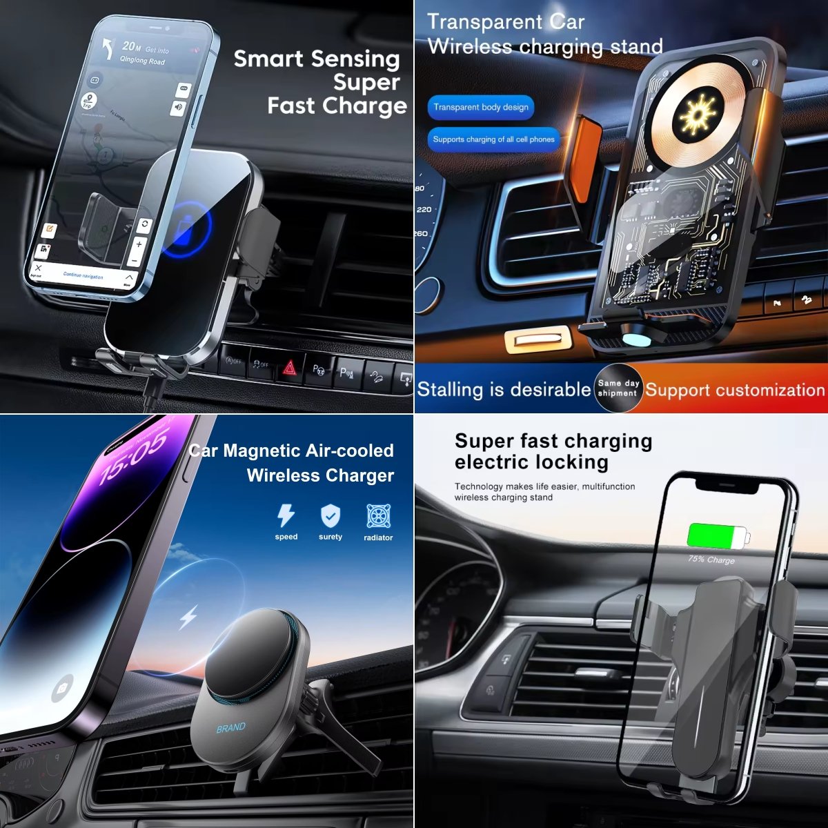Factory Directly Wholesale Automatic Clamping car air vent mount stand 15w car wireless charger with mobile phone holder
