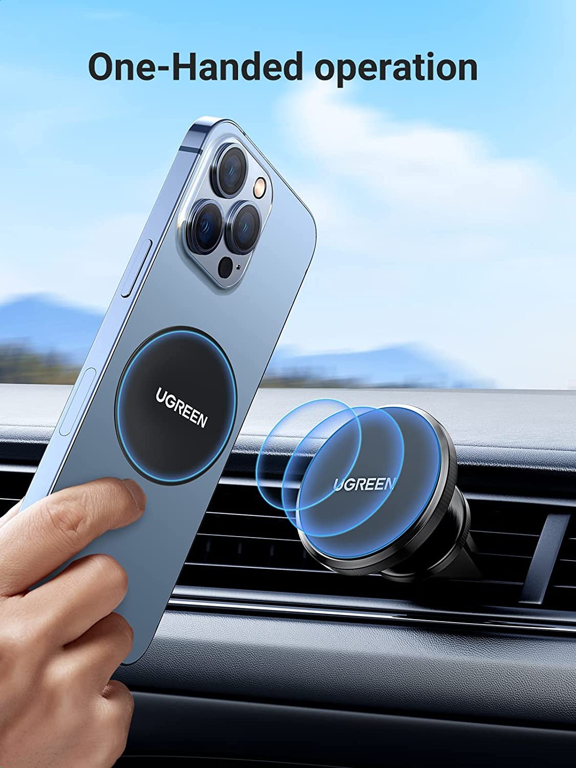 UGREEN Magnetic Phone Holder for Car Strong Magnet Cell Phone Mount Air Vent Silicone Air Vent Clips 360 Free Rotation