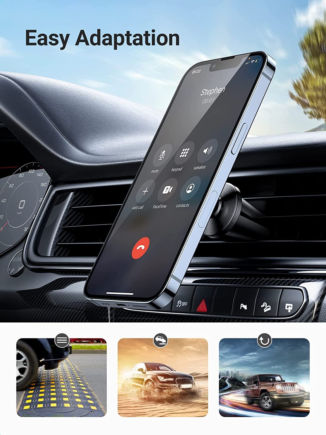 UGREEN Magnetic Phone Holder for Car Strong Magnet Cell Phone Mount Air Vent Silicone Air Vent Clips 360 Free Rotation