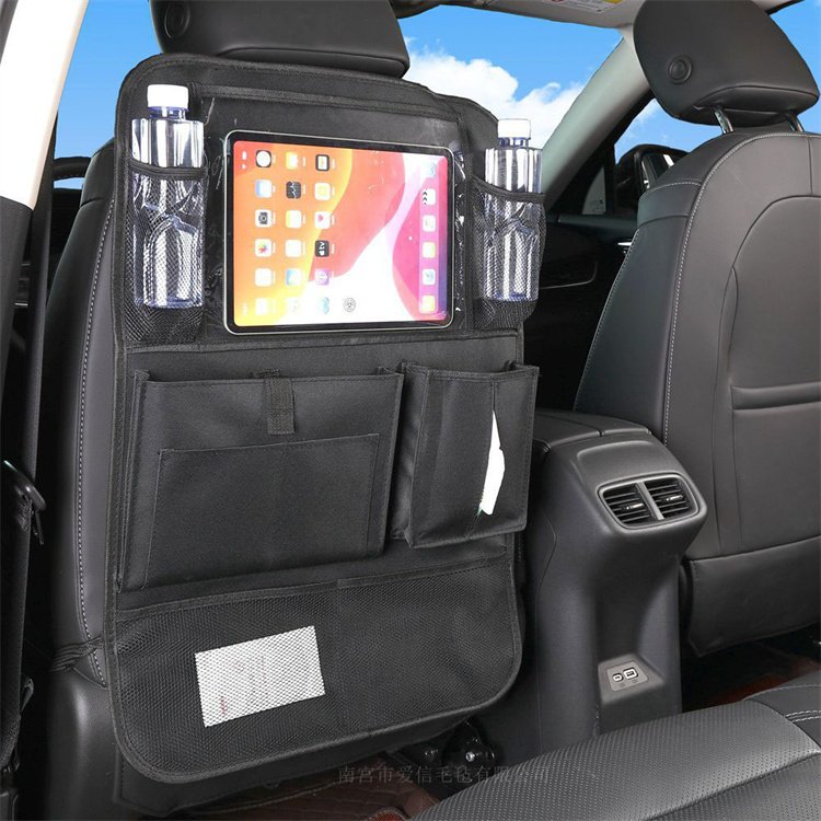 Wholesale custom back seat storage organizer grey black car seat organizer with tissue holder