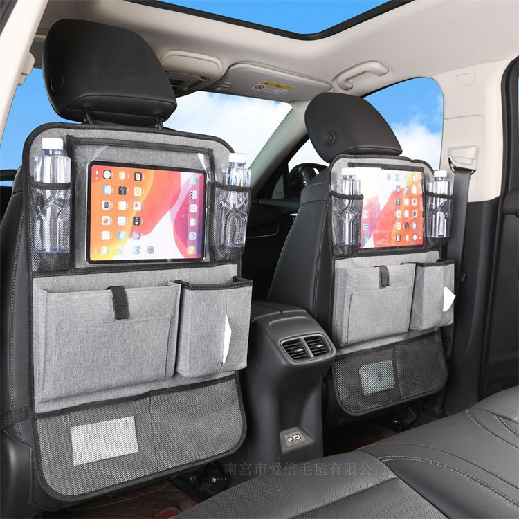 Wholesale custom back seat storage organizer grey black car seat organizer with tissue holder