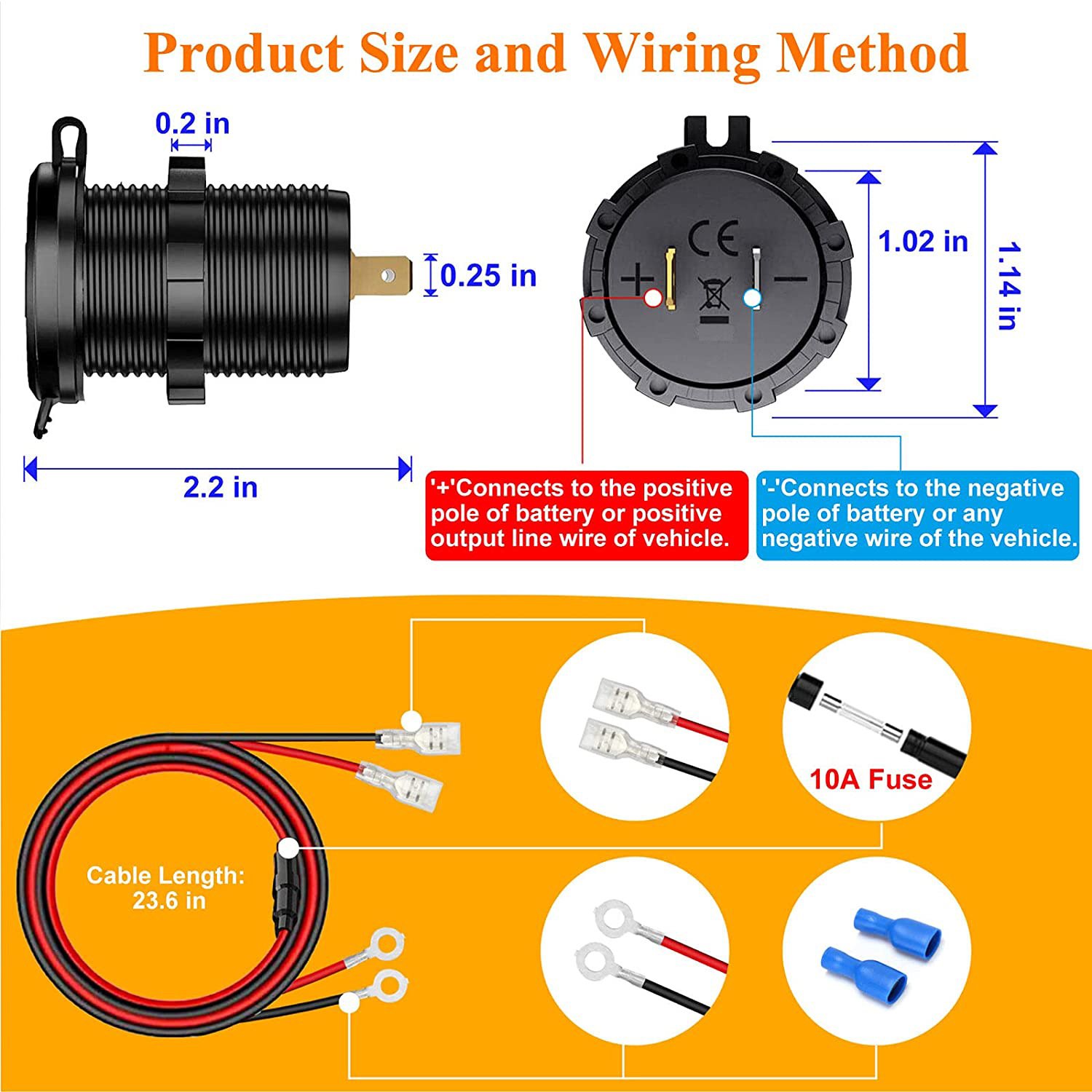 60W PD Type C/QC 3.0 USB Charger with button Switch LED Voltmeter Power Outlet Fast Charging for 12V 24V Car Truck Motorcycle RV
