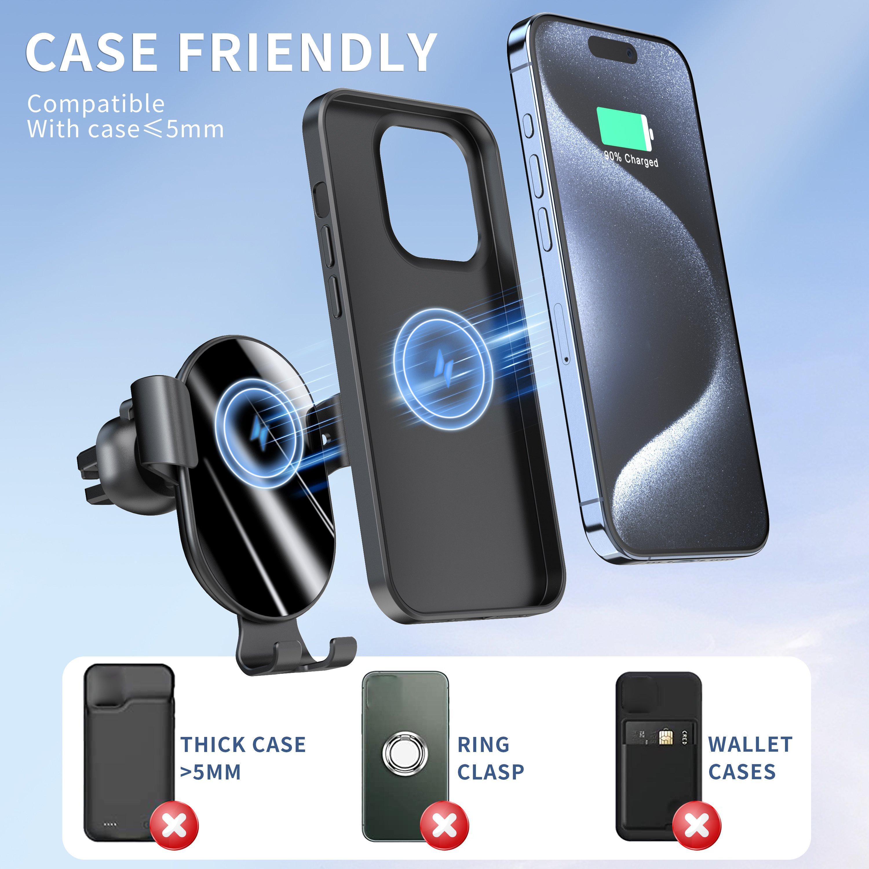 Car Wireless Charger 15W Car Magnet Wireless Charger Mobile Phone Holder Standard for Gift