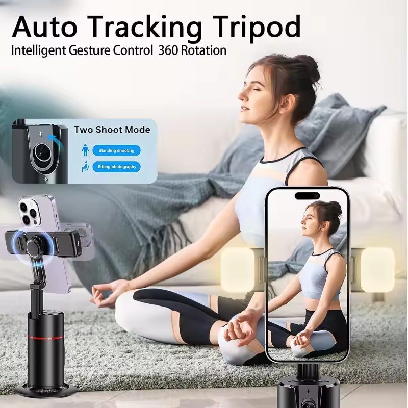 P02 Auto Face Tracking Tripod with Remote 360 Rotation Tracking Phone Holder Smart Phone Moving Tripod for Shooting Video