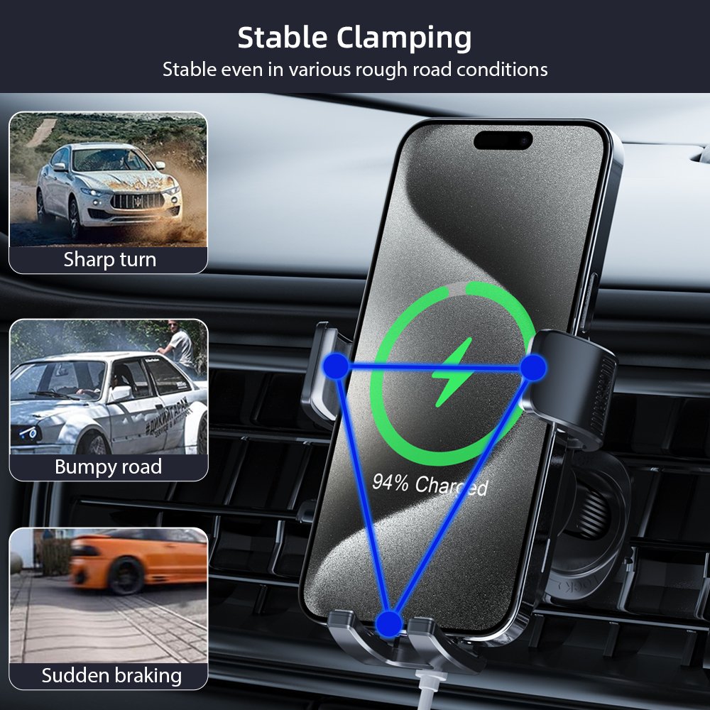 New Arrival Wireless Charging Car Holder 15W Wireless Car Charger Fast Charging Phone Holder in Car Phone Holder QI Charging