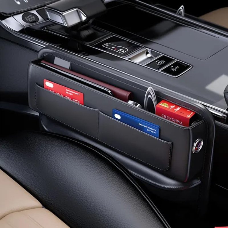 Universal car seat storage bag large capacity built in card holder with USB charger port waterproof and dirt resistant