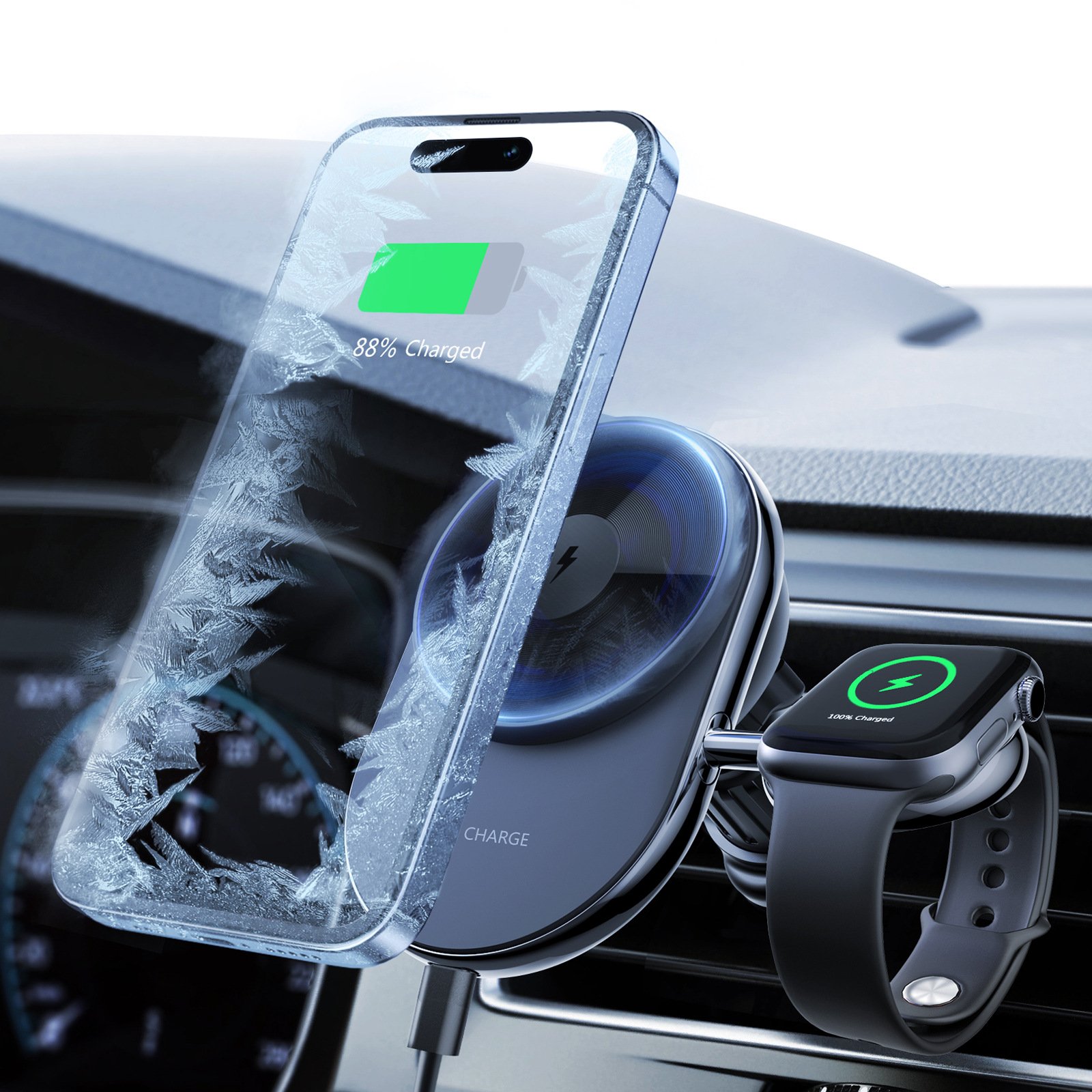 Magnetic Car charger with certified KC Hook Accessories Cooling Wireless Charging Stand Phone Holder