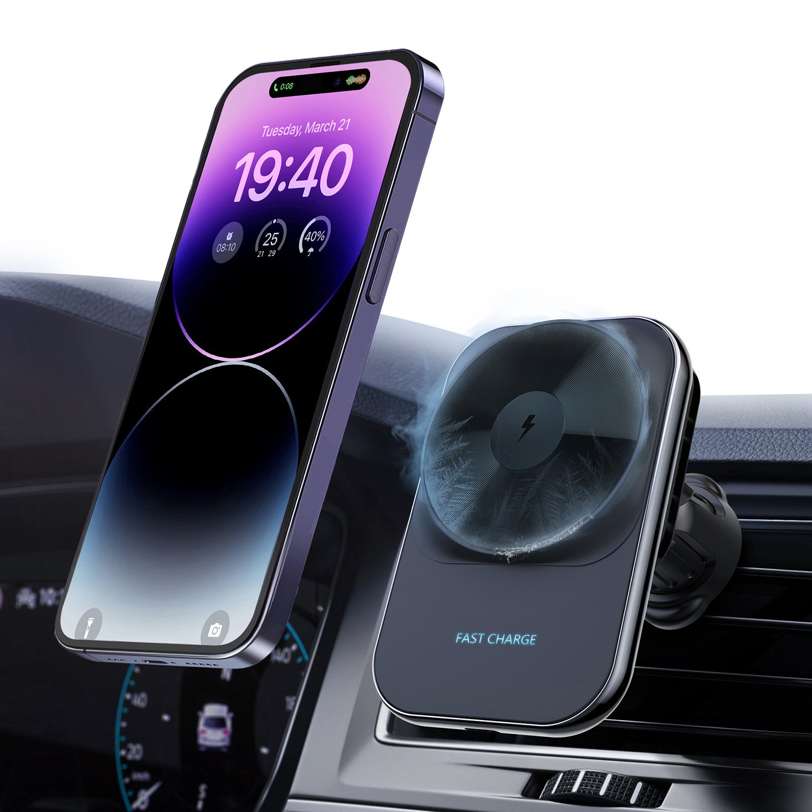 Magnetic Car charger with certified KC Hook Accessories Cooling Wireless Charging Stand Phone Holder
