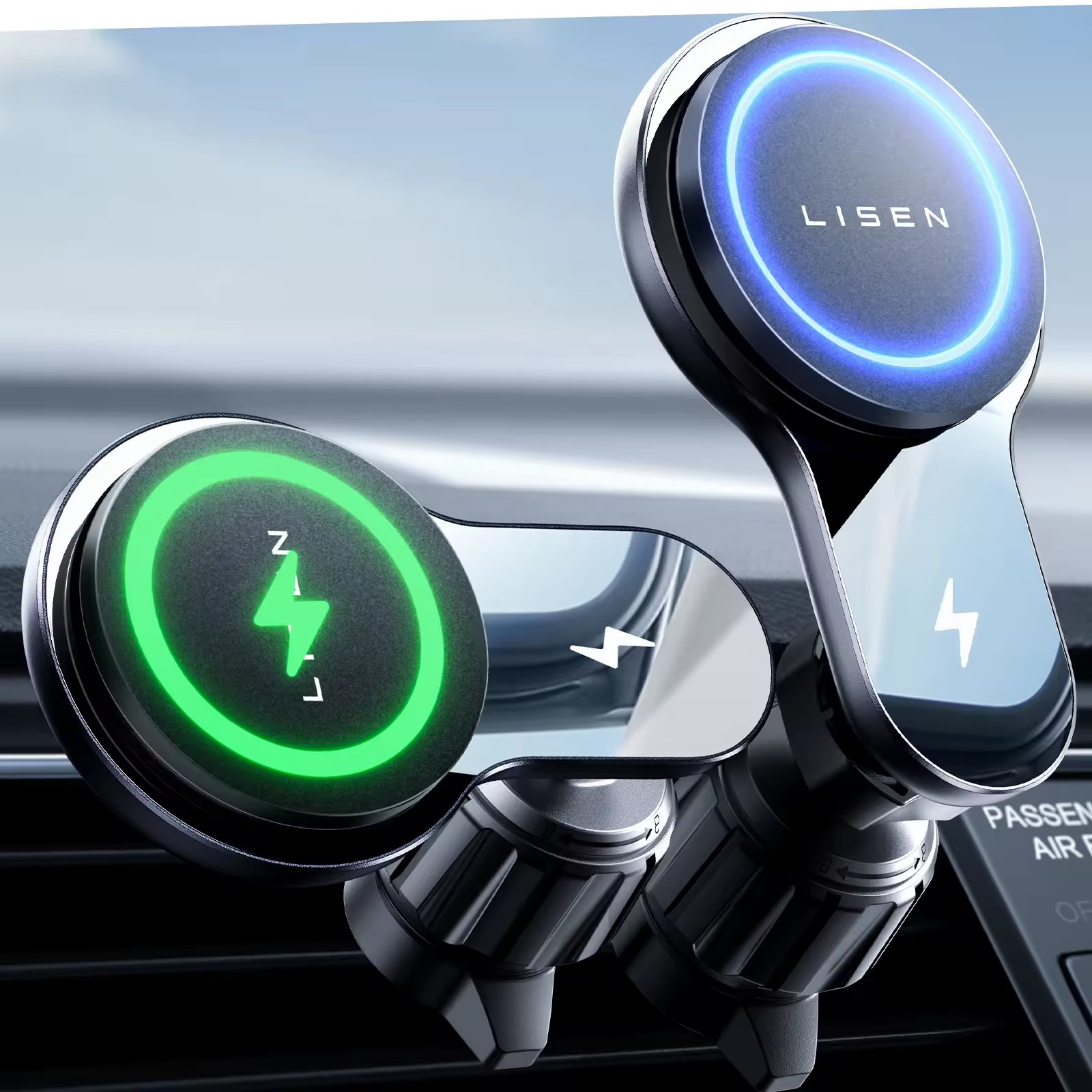 LISEN 15W Car Mount Charger iPhone Wireless Car Charger Magnetic Phone Holder Mount