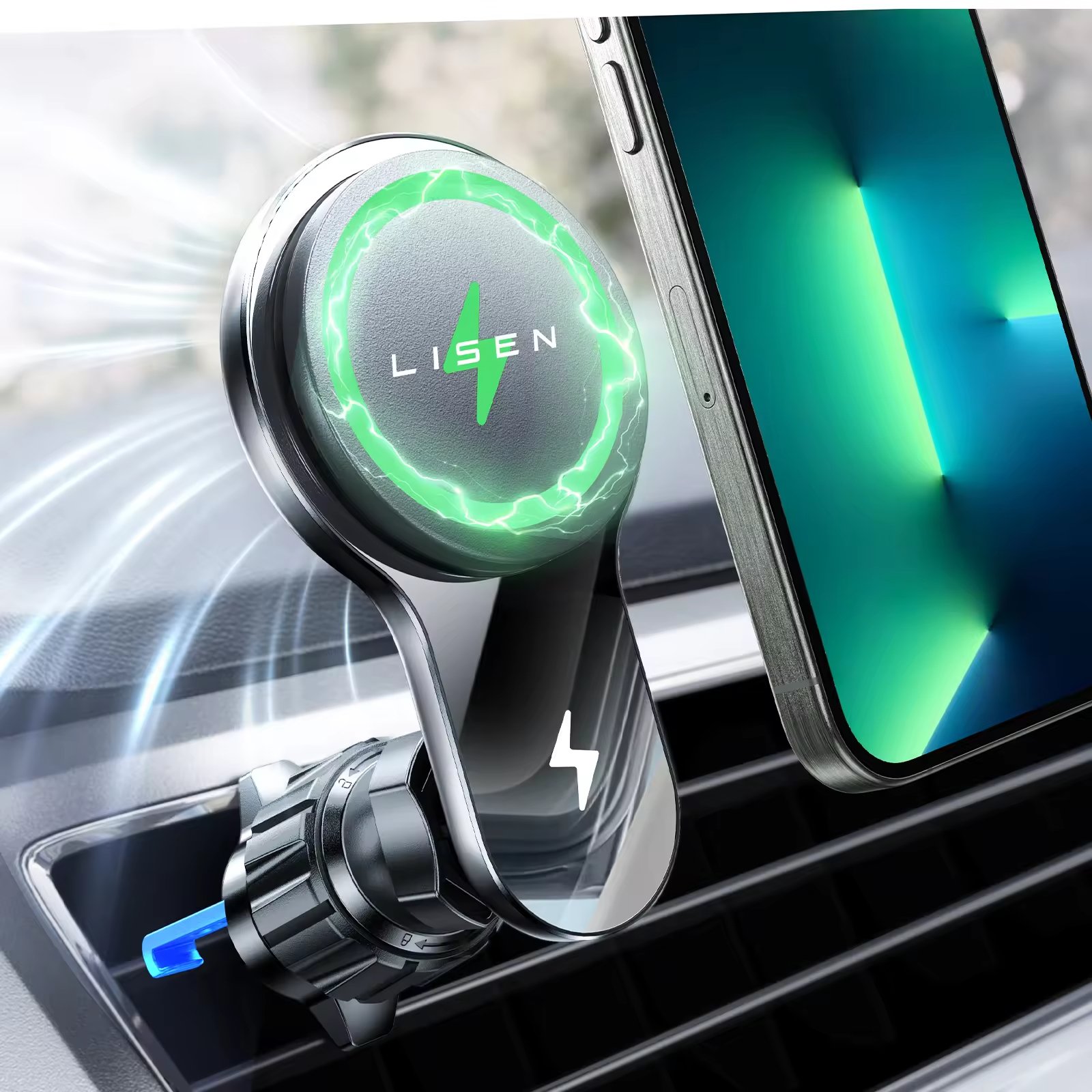 LISEN 15W Car Mount Charger iPhone Wireless Car Charger Magnetic Phone Holder Mount