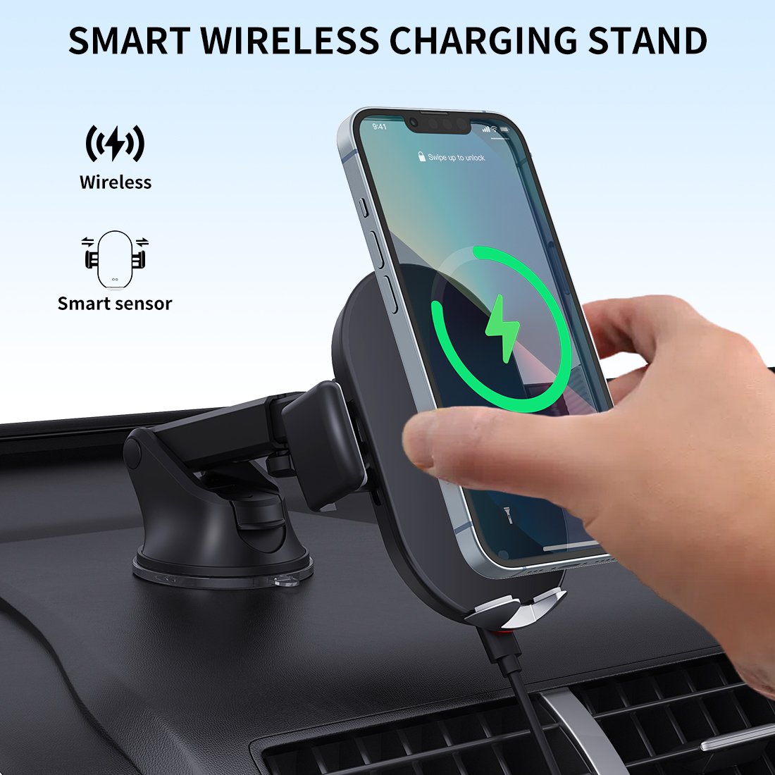 QUICKLYNKS 15W Fast Charging Wireless Car Mount Stand Charger IC401With car Phone Holder