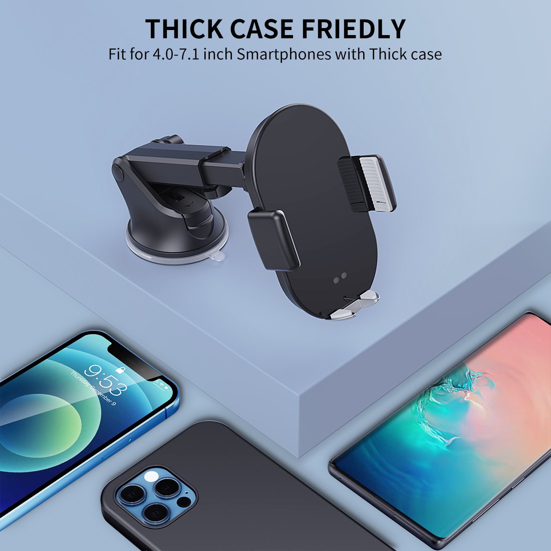 QUICKLYNKS 15W Fast Charging Wireless Car Mount Stand Charger IC401With car Phone Holder