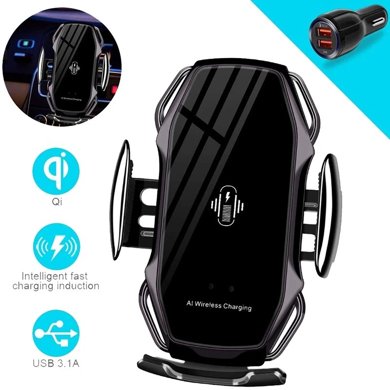 Intelligent Sensor Wireless Charger Smart Car Holder QI Auto Clamping Fast Charging Holder Stand Air Vent Mount Bracket A5