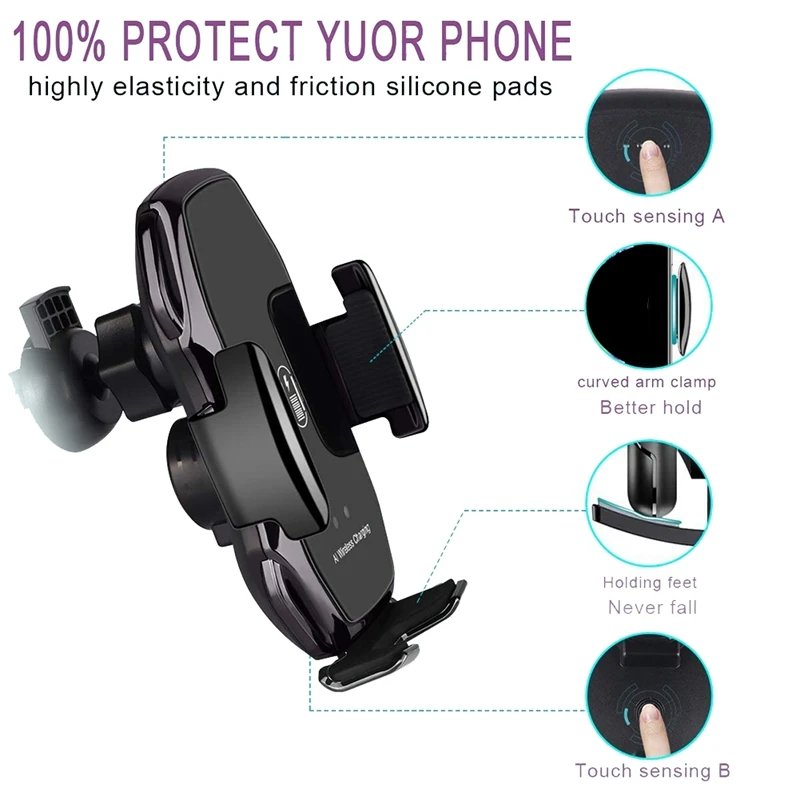 Intelligent Sensor Wireless Charger Smart Car Holder QI Auto Clamping Fast Charging Holder Stand Air Vent Mount Bracket A5