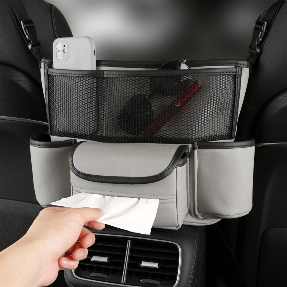 Auto Center Console Tissue Organizer Bag Car Handbag Holder Between Seats Large Capacity Car Purse Holder