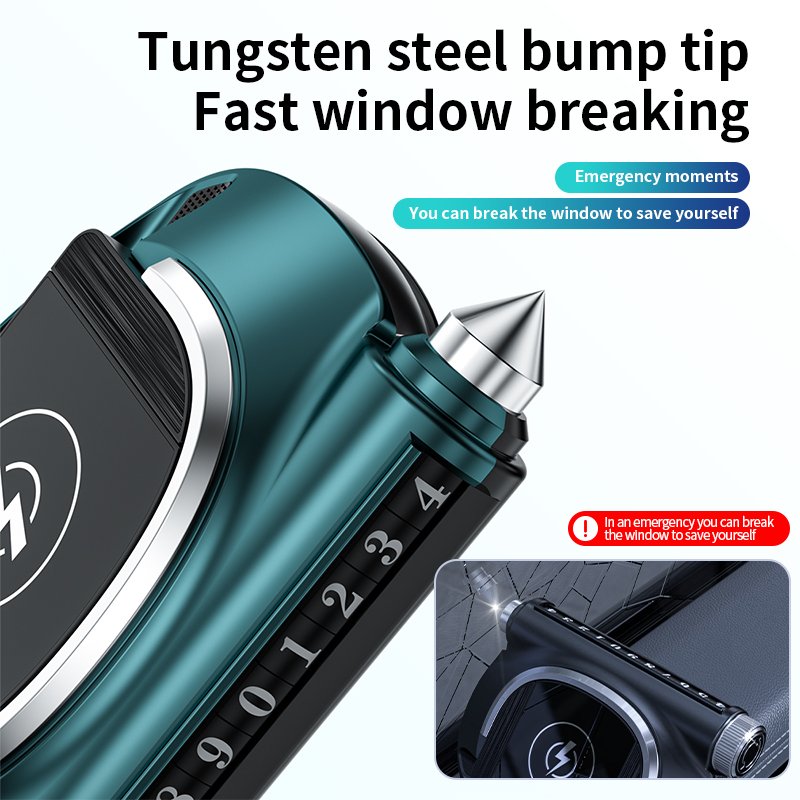 5 in 1 Multifunction Parking Number Plate Car Fragrance Safety Hammer 15w Foldable Car Holder Fast R100 Wireless Charger