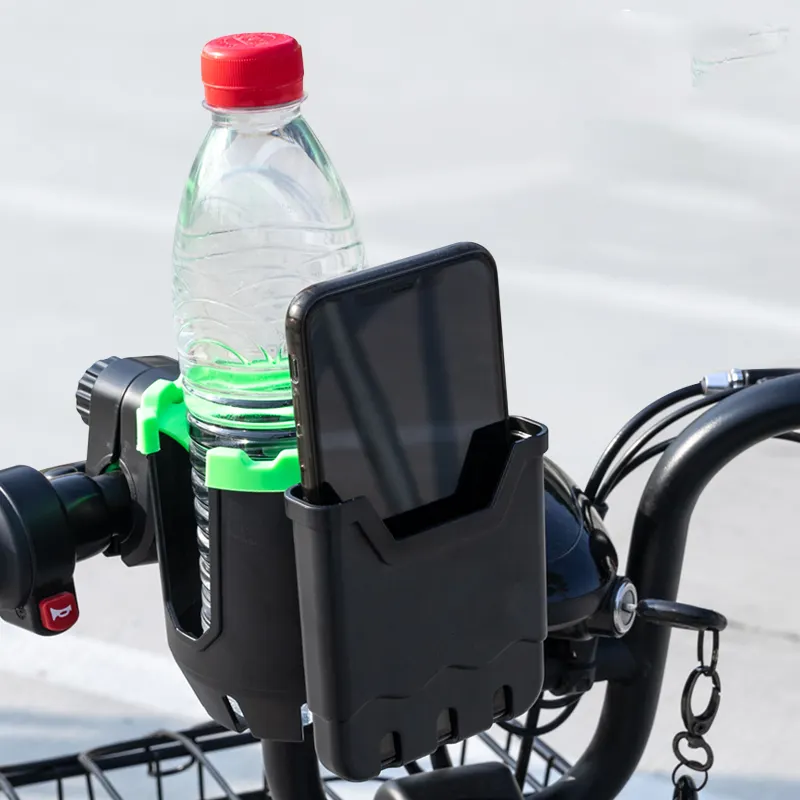 Universal Stroller Cup Holder with Mobile Phone Case 360 Degrees Rotation 2 in 1 Large Bottle Holder with Phone Holder