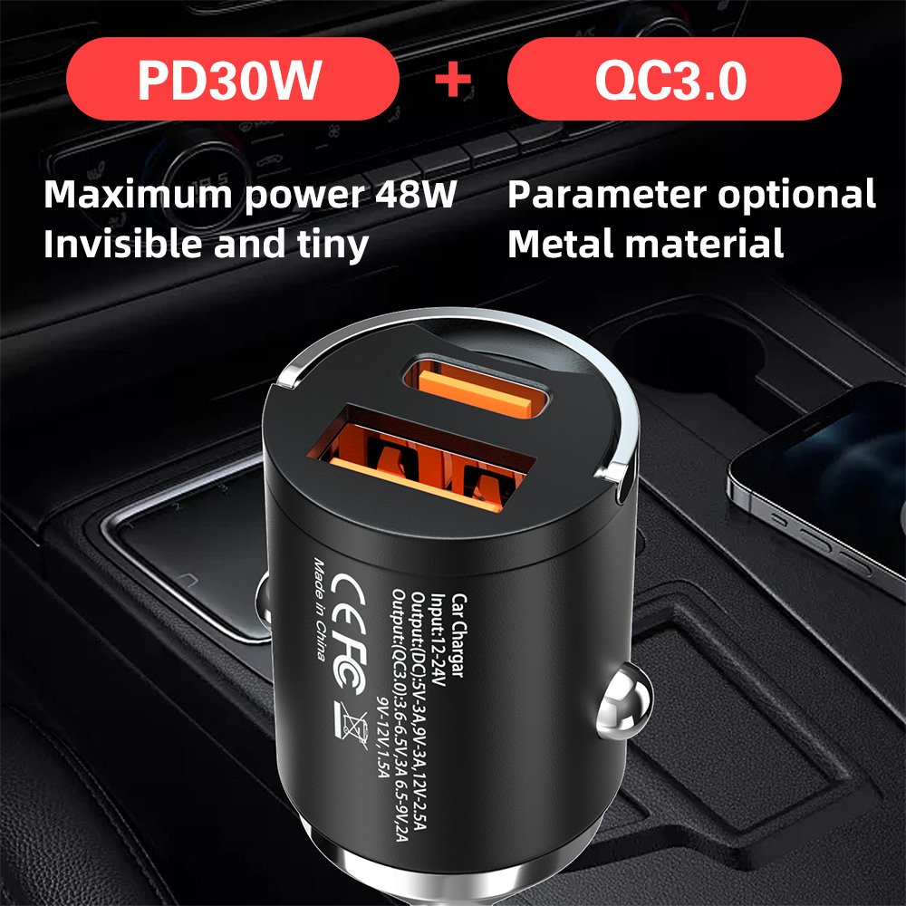 2024 Newest In Stock Metal Mini Pull Tab Type C PD30W QC3.0 Portable 38W Quick Car Adapter USB Charger for Cigarette Charging