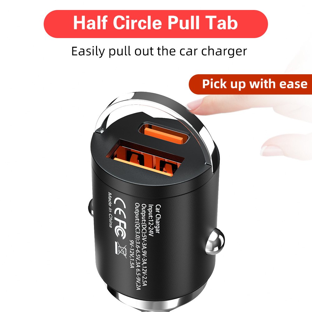 2024 Newest In Stock Metal Mini Pull Tab Type C PD30W QC3.0 Portable 38W Quick Car Adapter USB Charger for Cigarette Charging