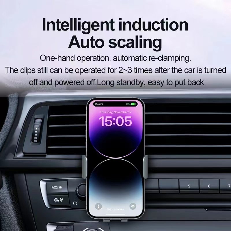 New Mobile Phone Holder Car 15W Wireless Charger Car Air Outlet Multifunctional Automatic Sensing Aluminum Alloy