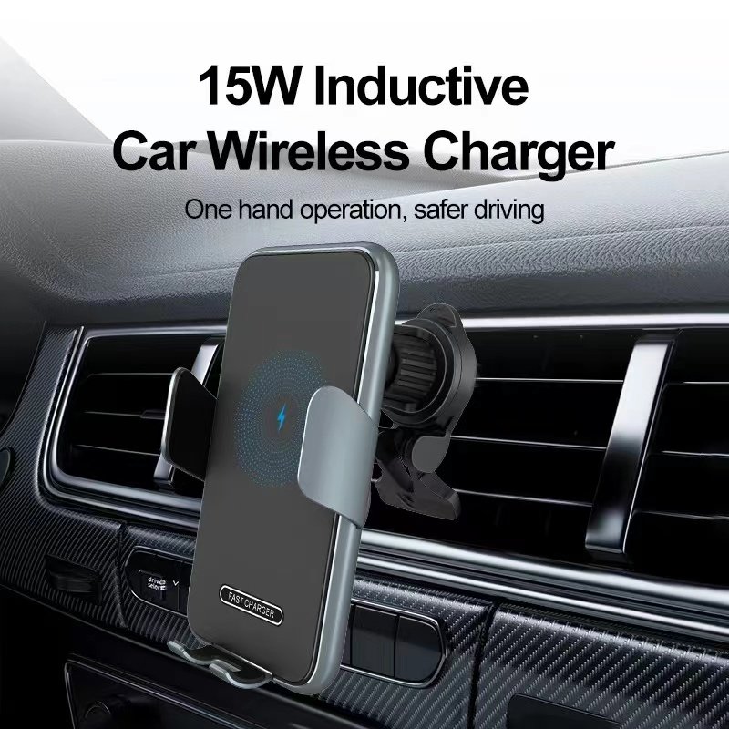 New Mobile Phone Holder Car 15W Wireless Charger Car Air Outlet Multifunctional Automatic Sensing Aluminum Alloy