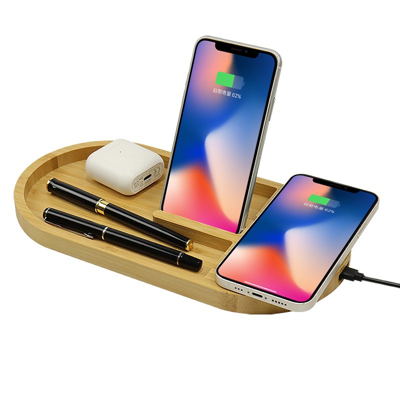 Universal Fast Wireless Charger 15W Office Desk Car Mobile Phone Station Wooden Bamboo Wireless Charger Pen Holder