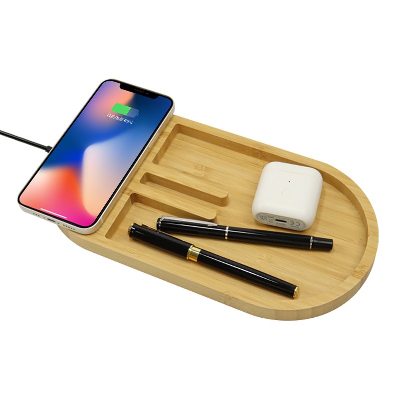 Universal Fast Wireless Charger 15W Office Desk Car Mobile Phone Station Wooden Bamboo Wireless Charger Pen Holder