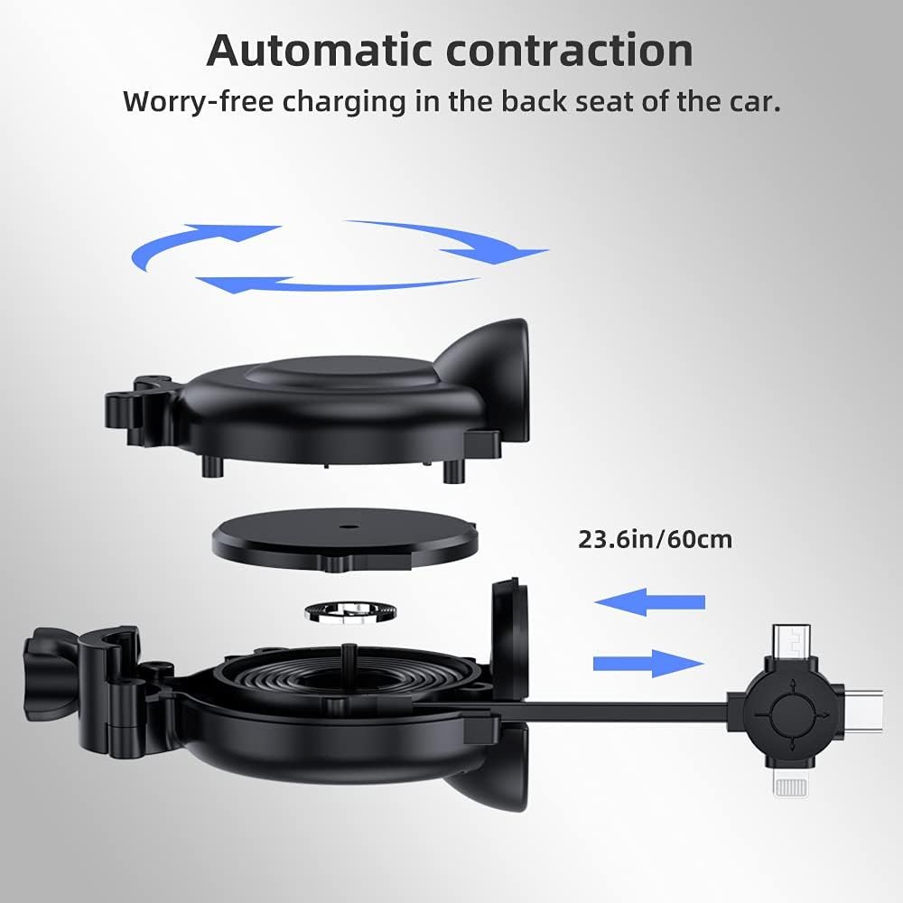 Multi Car Retractable Cord 3 in 1 Power Charging Station Car Charger USB With A Additional Phone Holder