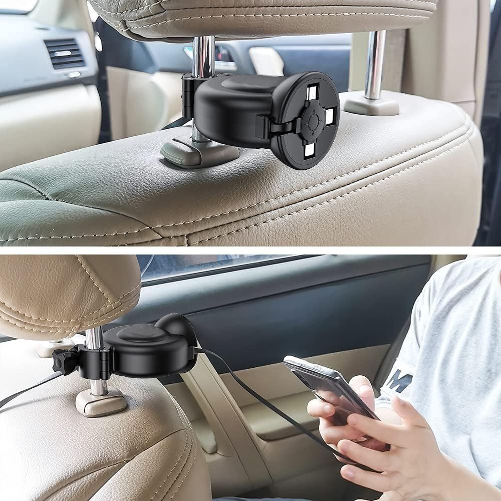 Multi Car Retractable Cord 3 in 1 Power Charging Station Car Charger USB With A Additional Phone Holder