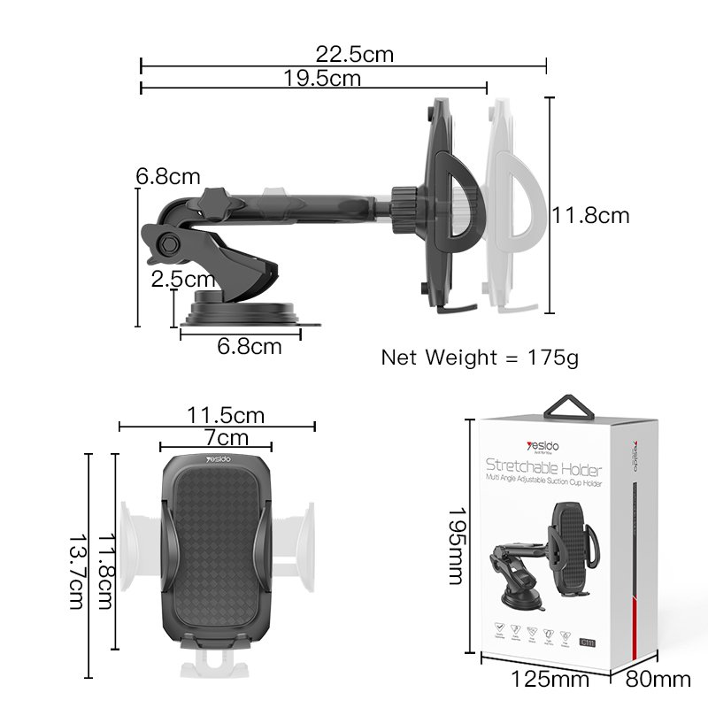 C111 360 Arm Truck Car Adjustable Smartphone Cellphone Mobile Cell Smart Phone Dash Dashboard Stand Mount Holder For Car