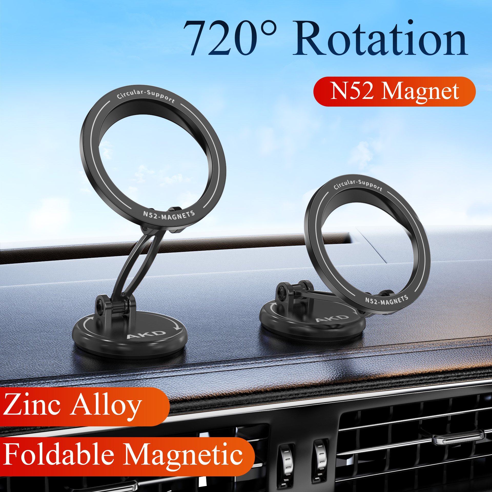 Custom Zinc Alloy 360 Rotation Rotatable Folding Adjustable Magnetic Universal Smart Cell Mobile Phone Car Holder Stand Mount