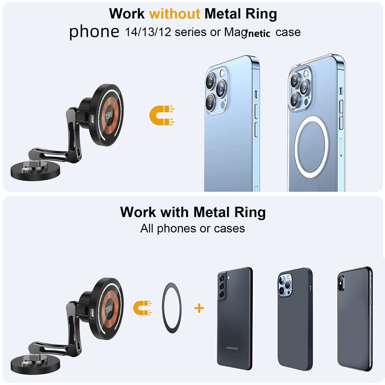 Dropshipping Product 2024 Hot Sell 360 Degree Rotating Car Holder Magnetic Car Mount 15W Wireless Charge Phone Holder For iPhone