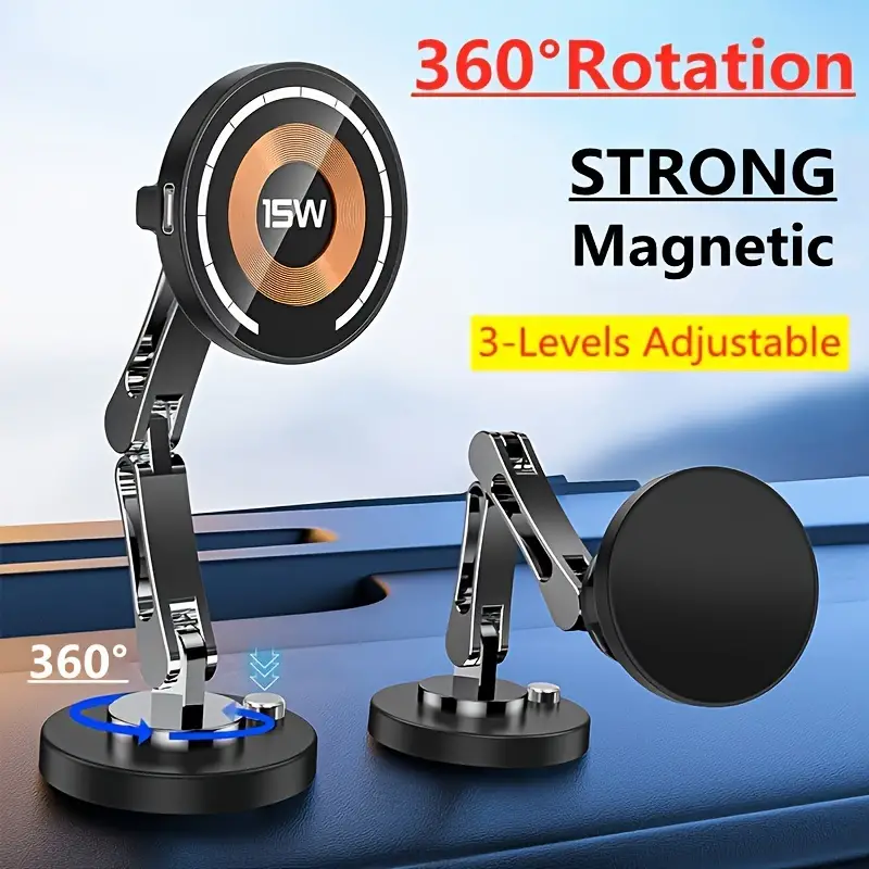 Dropshipping Product 2024 Hot Sell 360 Degree Rotating Car Holder Magnetic Car Mount 15W Wireless Charge Phone Holder For iPhone
