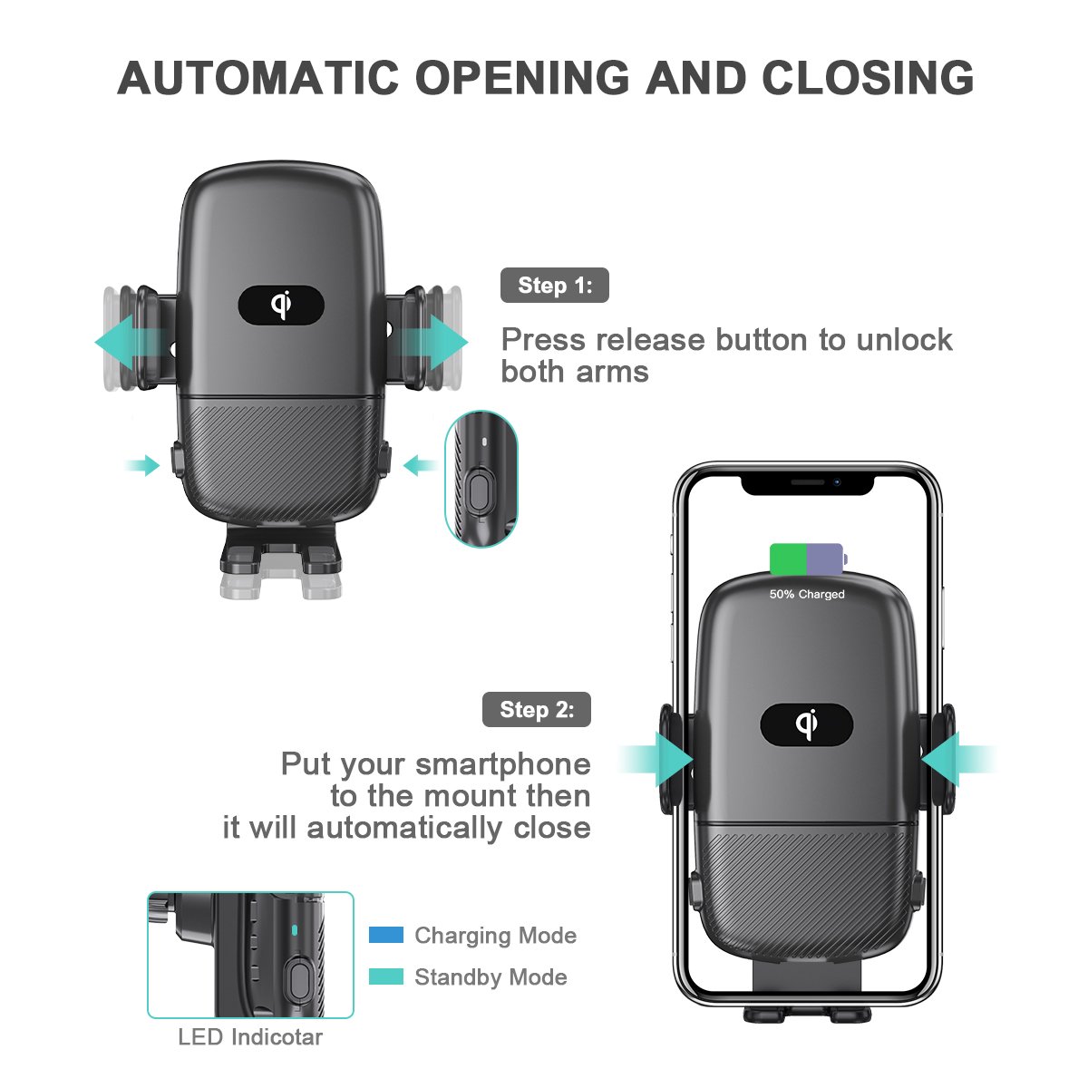 New Original 15W Automatic Clamping Wireless Car Charger Mount For Iphone 12 13 Pro Max Android Phones