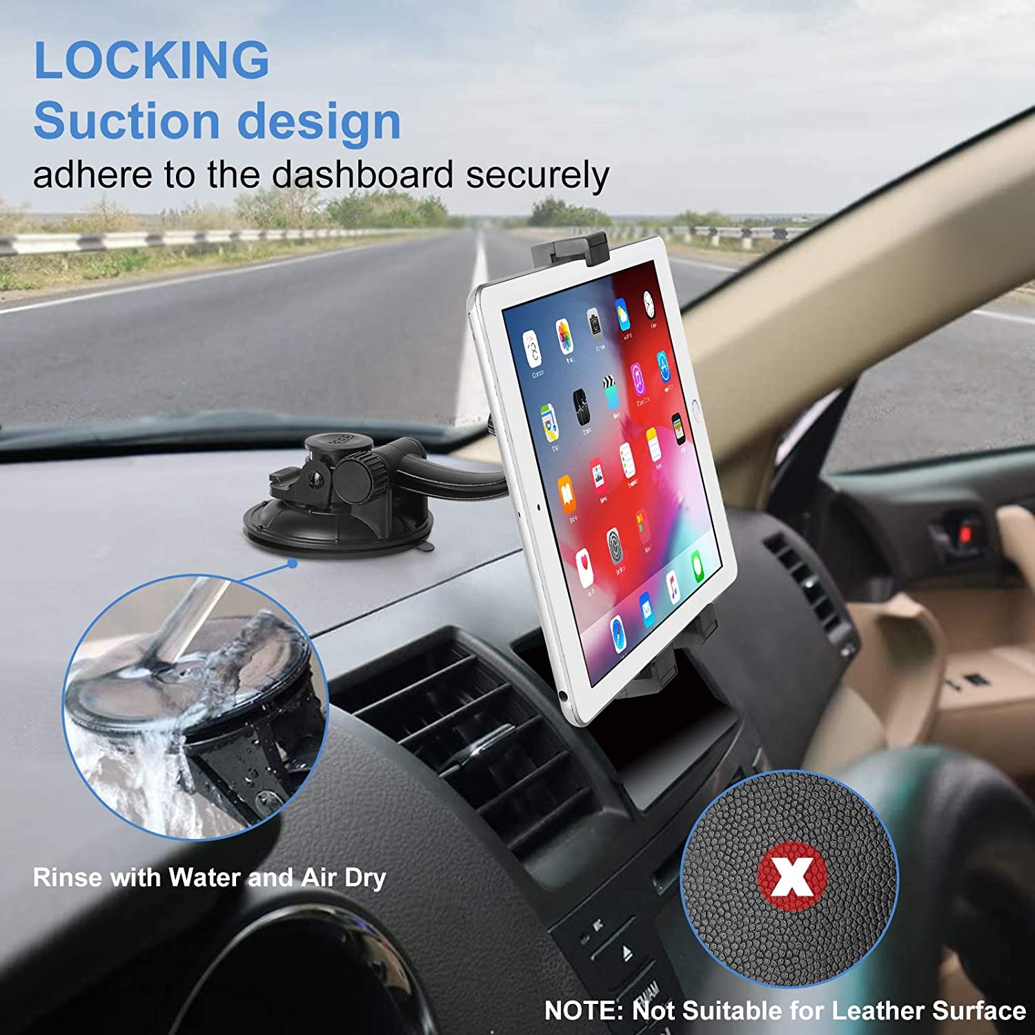 TPU Suction Gel Stick Tablet Car Mount , 360 Degree Rotation Universal Tablet Holder for Car Windshield Dashboard for 4"- 10.5"