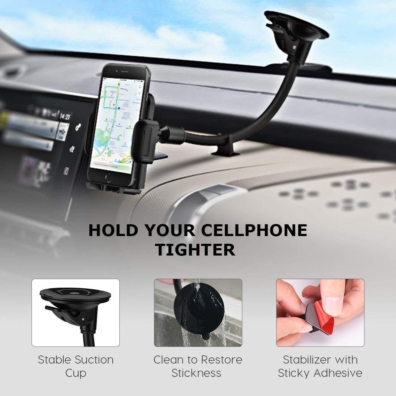 Car phone holder,Car Phone Mount Easy Clamp, Ultimate Hands-Free Phone Holder for Car Dashboard